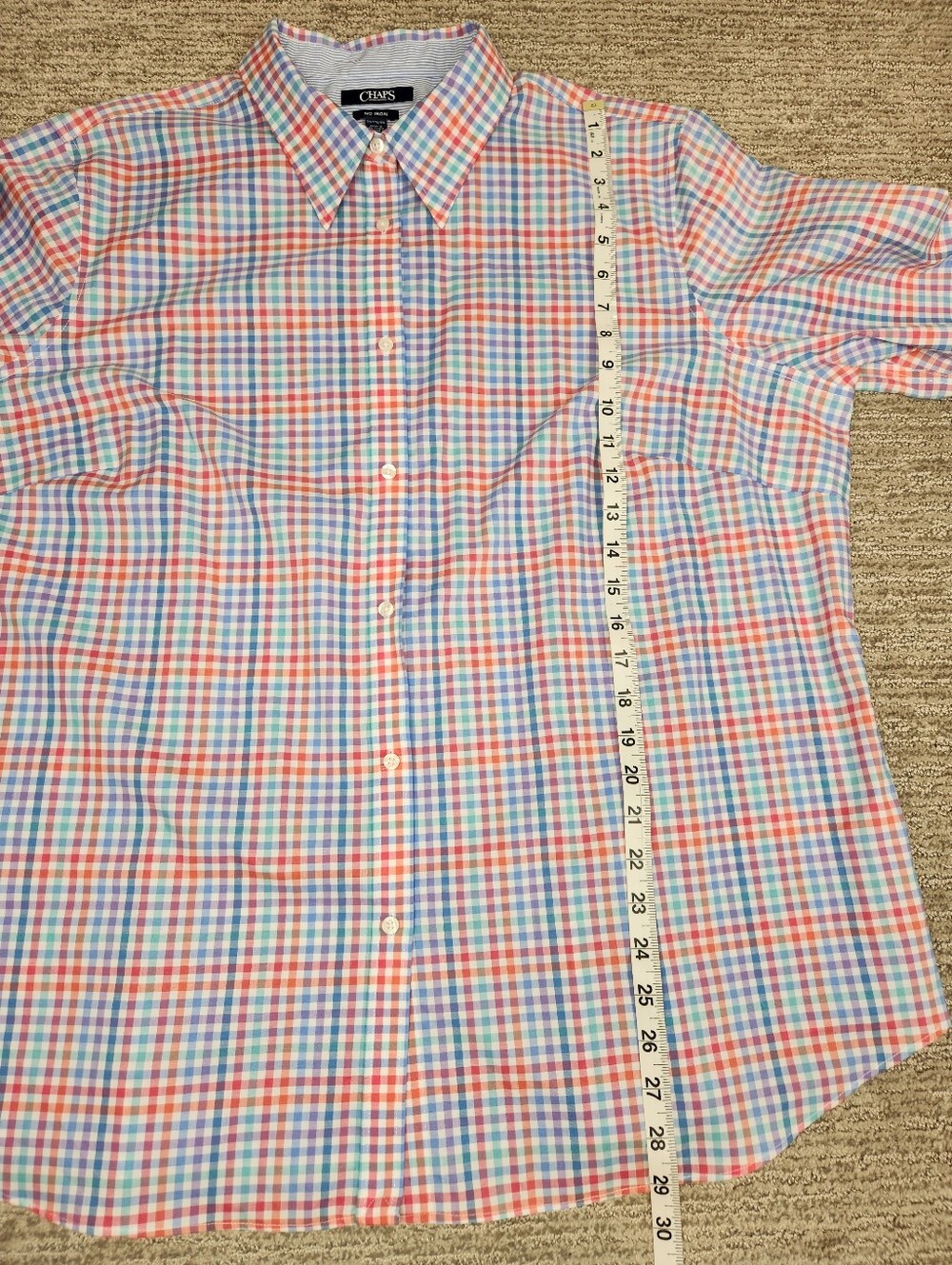 Chaps 3/4 Sleeve Poplin Button Down Womens 2X Plus Pastel Gingham Plaid No Iron - Picture 7 of 7
